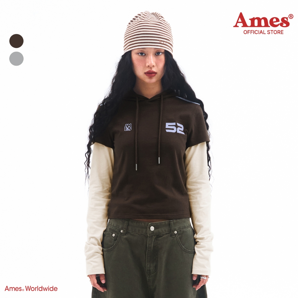 [AMES] HOODIE LAYERED LONGSLEEVE TEE_สไตล์เกาหลี