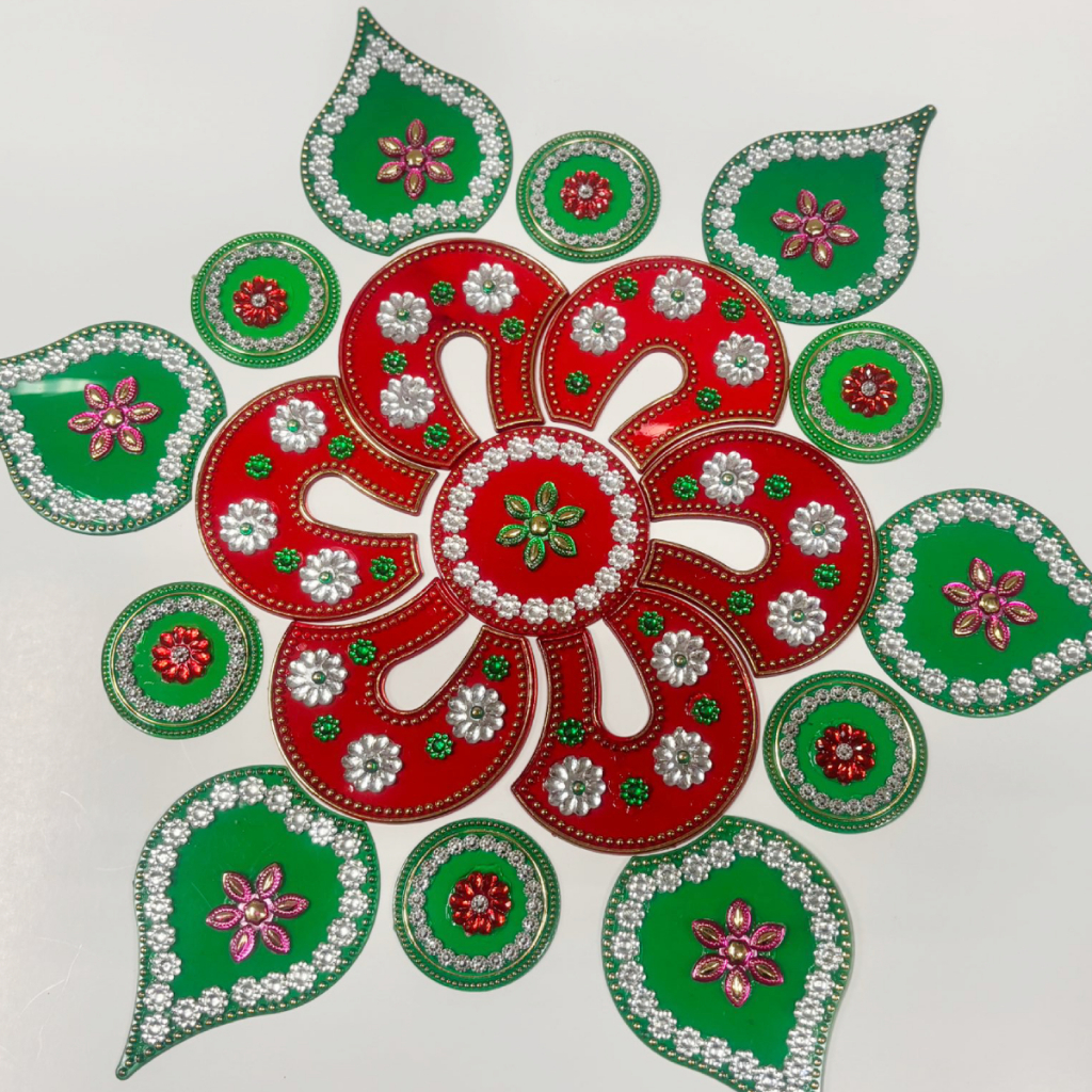 อะคริลิคแบบใช้ซ้ําได้แบบดั้งเดิม Rangoli ตกแต่ง Rangoli พร้อมหิน Studded Elegant Festive & Home Deco