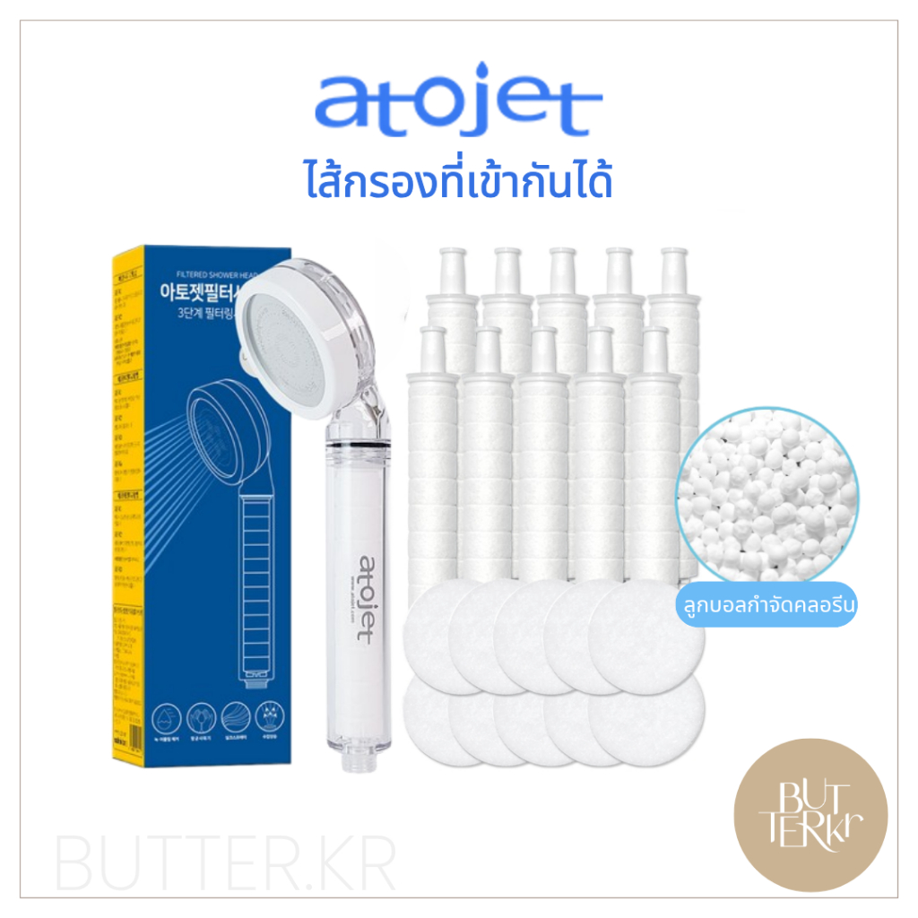 Atojet Filter Shower Head + Compatible Filter Refill ไส้กรองฝักบัว กรองสนิม สิ่งสกปรก น้ำสะอาด ผลิตจากเกาหลี