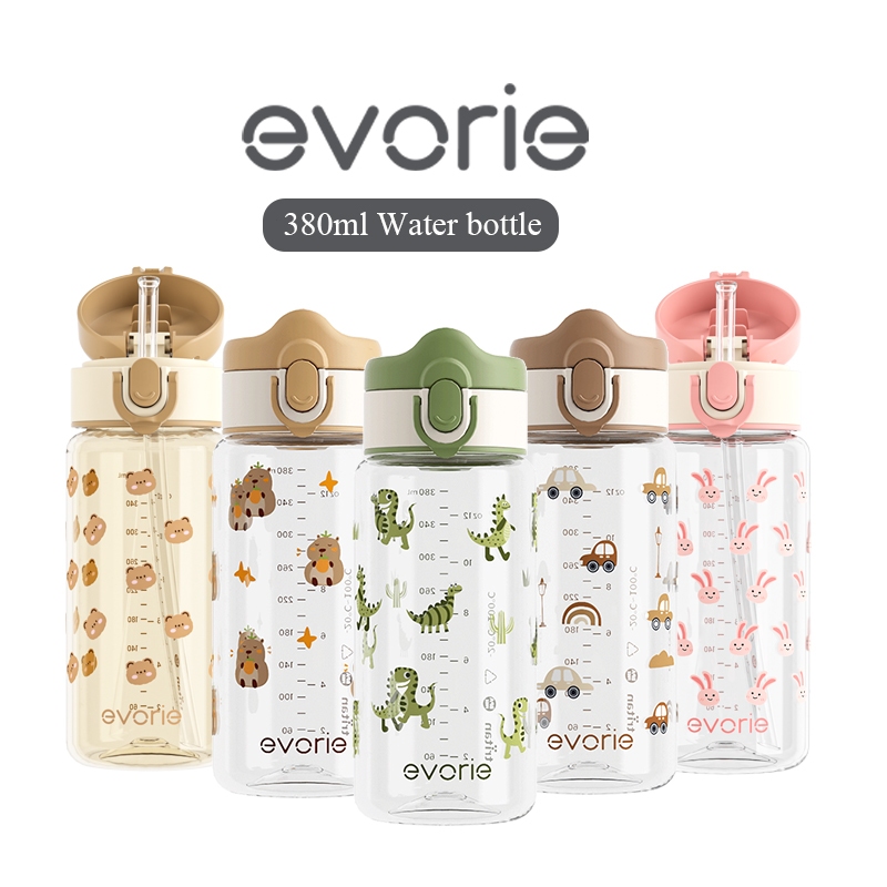 Evorie Tritan Kids Spout/ขวดน้ําฟาง ดื่มได้อย่างง่ายดายสําหรับ 18 + เดือน Award-wiing BPA-Free 380 M