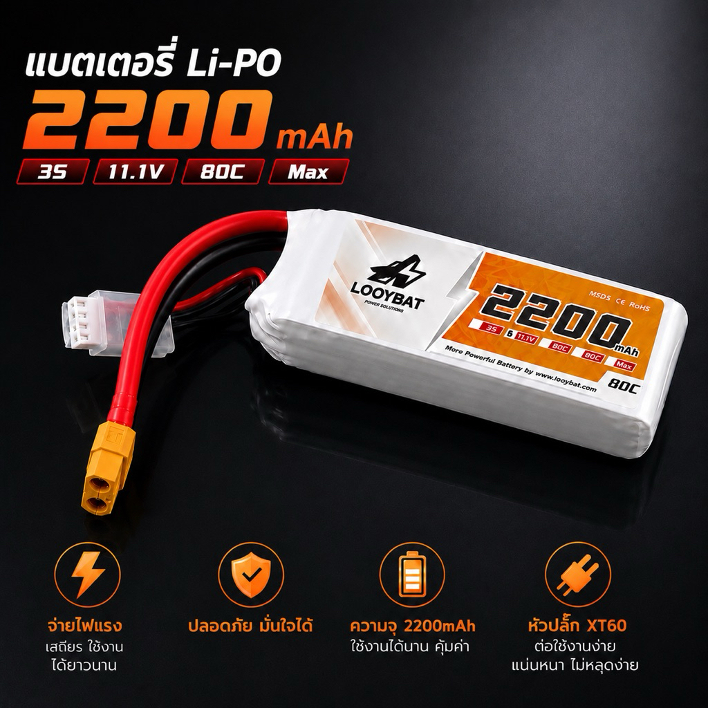 LOOYBAT Lipo 4s 14.8V 3000mAh 80c