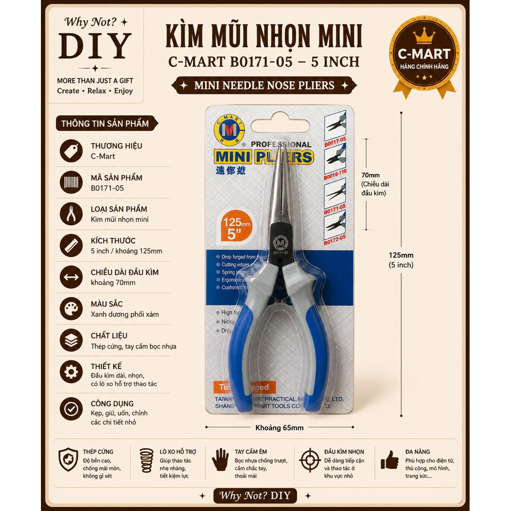 เครื่องมือ DIY SHARP NOSE คีม - MINI C-MART B0171-05 – 5 INCH - คีมปากแหลม เครื่องมือเชี่ยวชาญในโมเด