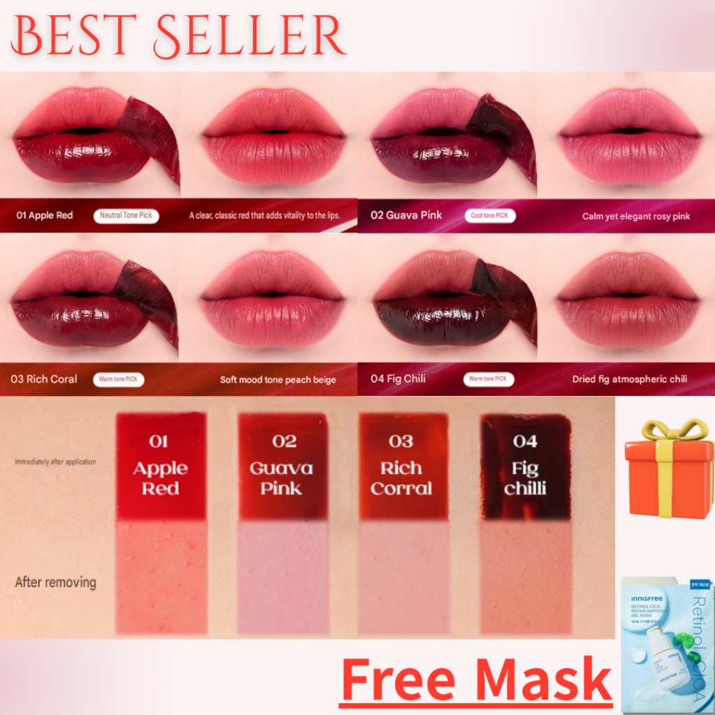 BERRISOM Lip Tattoo (Apple Red / Guava Pink / Lychee Coral / Fig Chili) / Korean Peel-Off Lip Tattoo