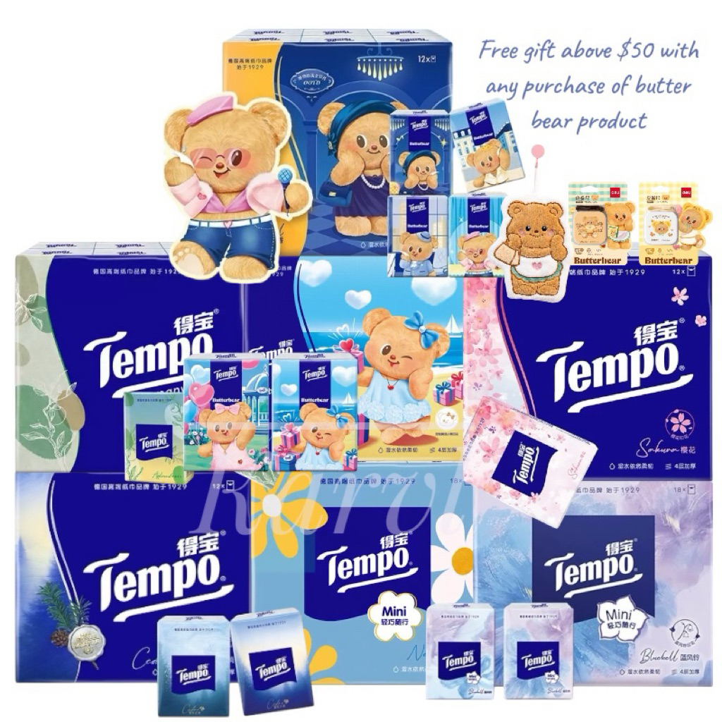 TEMPO 4Ply Peach Sakura Jasmine Cedar Rose Limited Edition Butter Bear Pocket Tissue