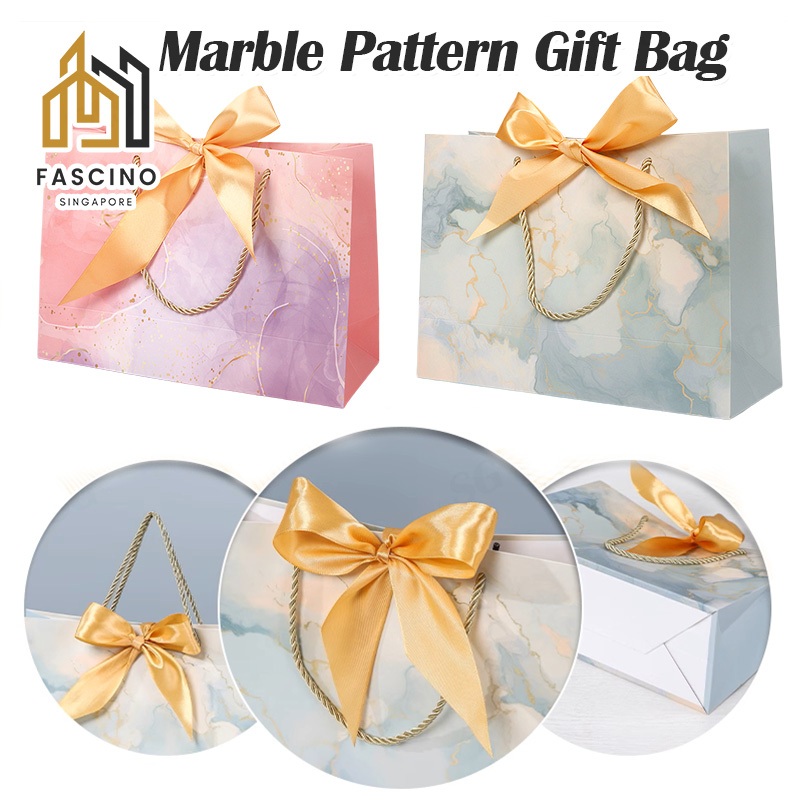 SG5PCS Premium Paper Bag Marble Pattern Bag Birthday Party Goodie Bag Waterproof Thicken for Teacher