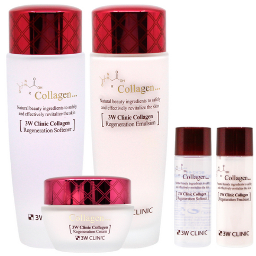 3W Clinic Collagen Skincare 3-Step Set (Softener 150ml + อิมัลชั่น 150ml + ครีม 60g + Mini Softener 30ml + Mini Emulsion 30ml)