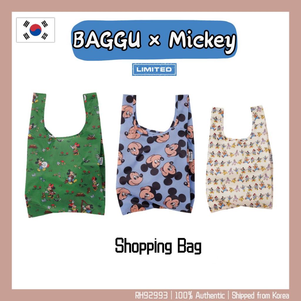🇰🇷 สินค้าจากเกาหลี｜BAGGU × Mickey  2026 ลิมิเต็ดเอดิชั่น คิตตี้คาวบอยตะวันตก｜ถุงช้อปปิ้งพับได้・ซองใส่แล็ปท็อป