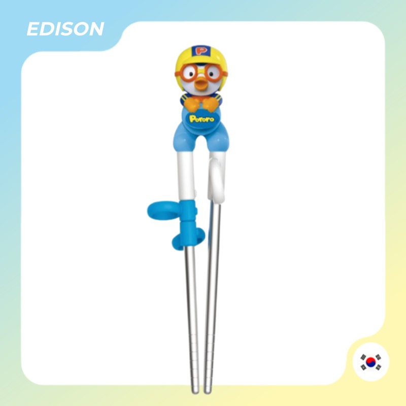 PORORO Edison ตะเกียบสแตนเลส 1 ขั้นตอน | ตะเกียบหัดคีบ ที่รัก & เด็กวัยหัดเดิน | อุปกรณ์การเรียนรู้แ