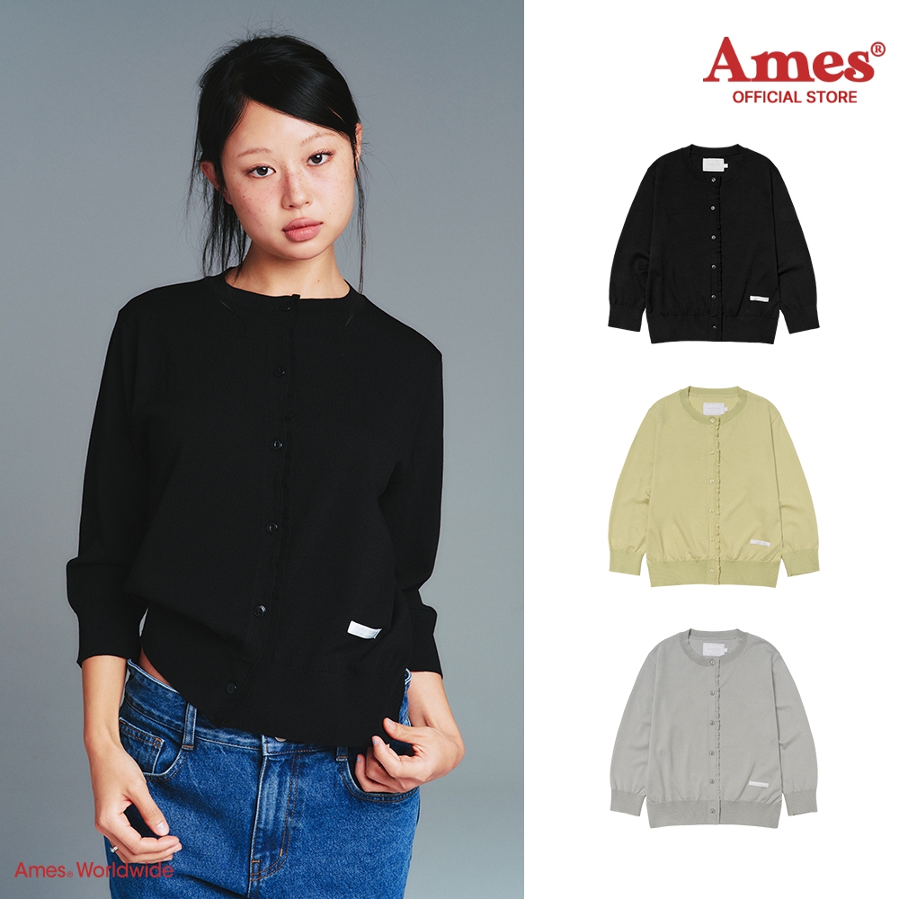 [AMES] CLASSIC 3/4 SLEEVE RUFFLE CARDIGAN