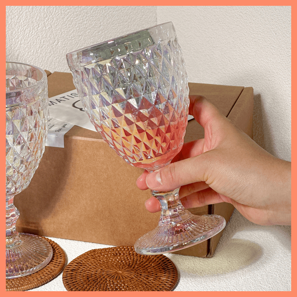 PIETA Iridescent Diamond Goblet แก้ว 300ml Vintage แก้วไวน์ Rainbow คริสตัลถ้วยดื่มบ้าน Café Glasswa