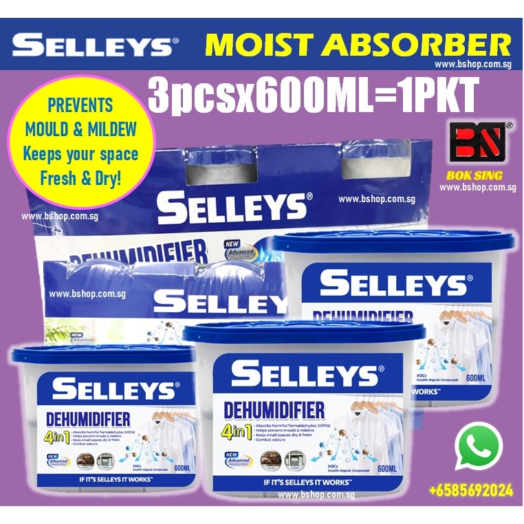 SELLEYS 4-IN-1 DEHUMIDIFIER 600ML สําหรับ ONE / MOIST ABSORBER THIRSTY HPO- ต่อชิ้น ราคา (NOT 3 ชิ้น