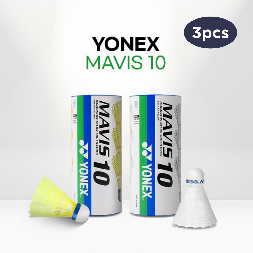 Yonex Mavis 10 ลูกขนไก่ไนลอน 3 ลูก – ทนทานพิเศษ เหมาะสำหรับซ้อมและเล่นแบดมินตันทั่วไป