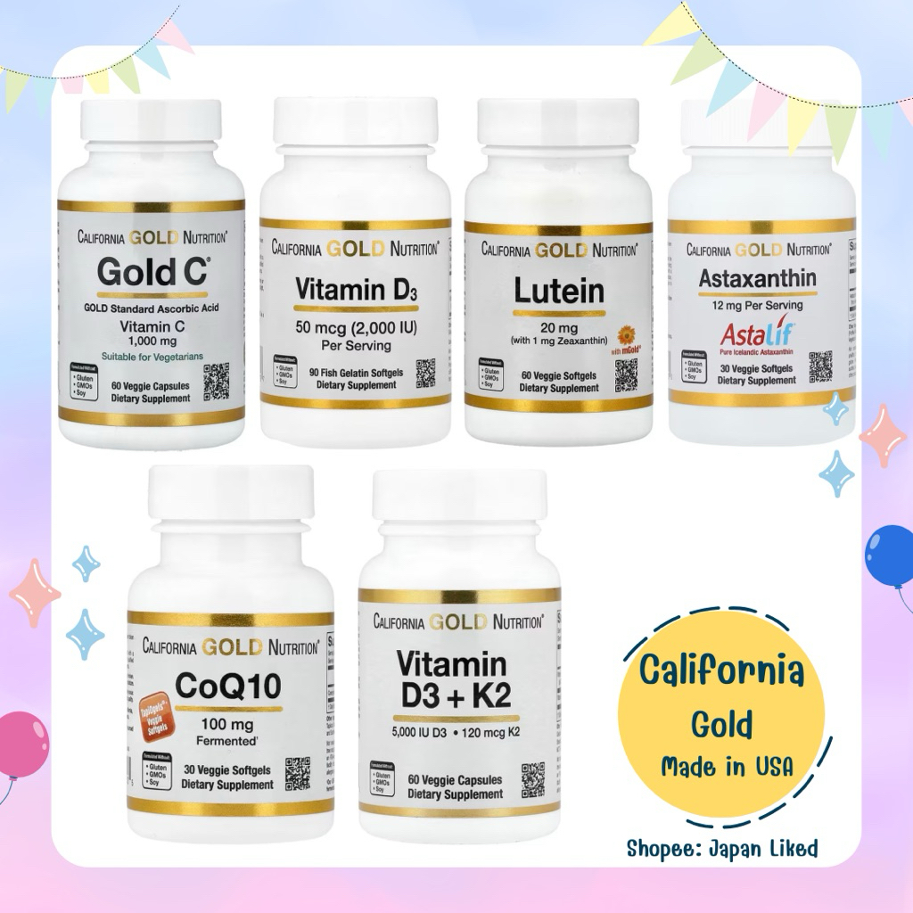 (ของแท้🇺🇸) California Gold Nutrition - Gold C, D3+K2, CoQ10, Astaxanthin, Vitamin D3, Lutein