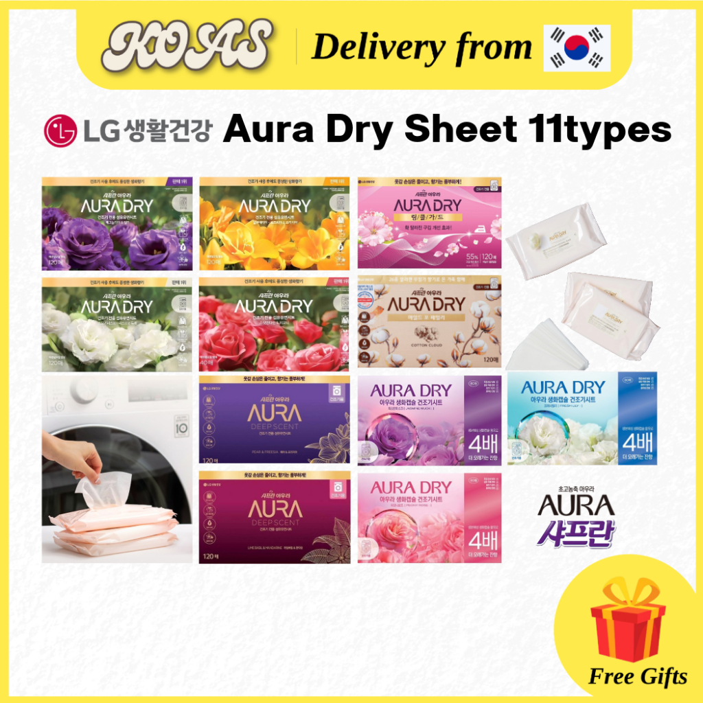 [LG] Saffron Aura korean Laundry Dryer Sheets, น้ํายาปรับผ้านุ่ม, ต่อต้านริ้วรอย, 40, 80, 120 [ไม่มี