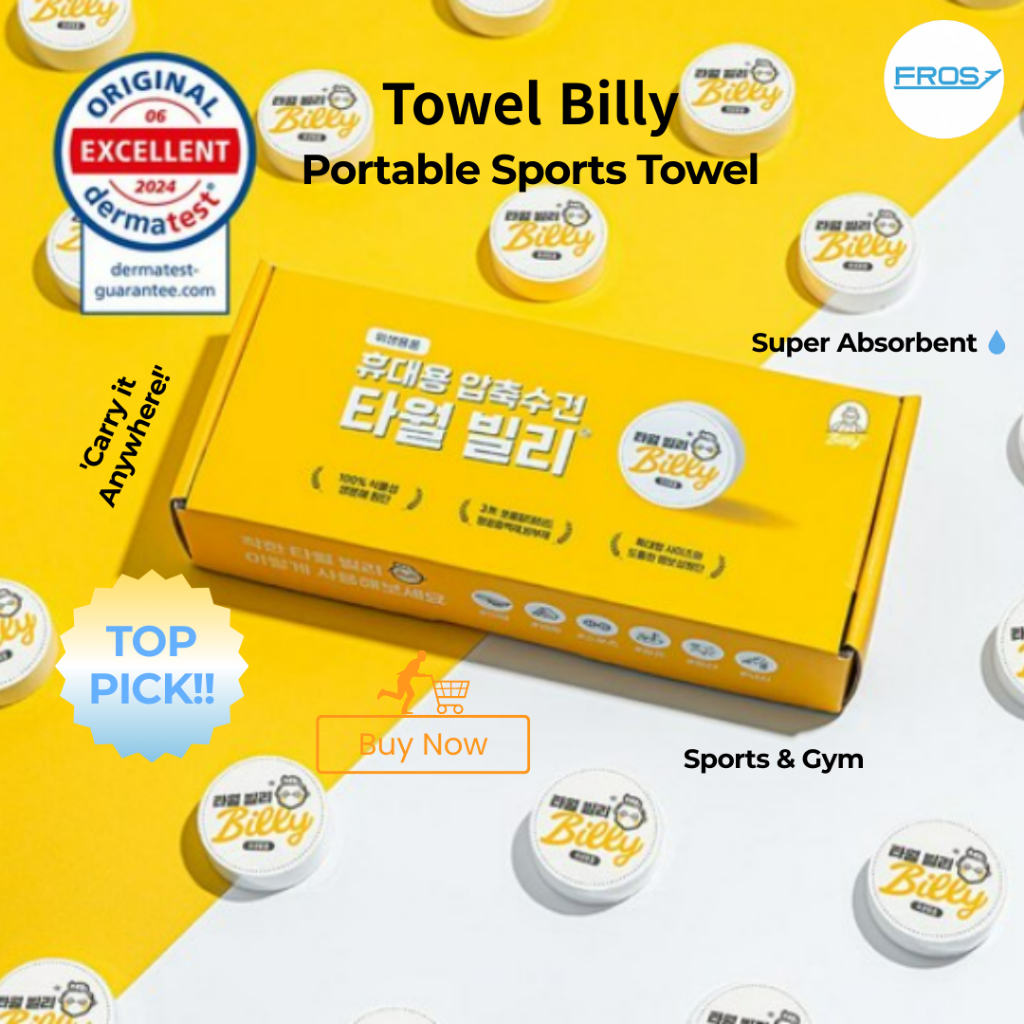 [ผ้าเช็ดตัว Billy] ผ้าขนหนูกีฬาแบบพกพา 23g x10ea หรือ 25ea