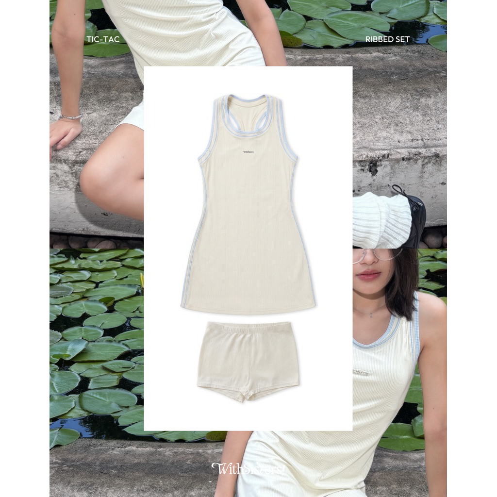 WithSisters Tic-Tac Ribbed Matching Set เซ็ทเดรส เสื้อกล้ามทรงยาว พร้อมกางเกงขาสั้น ผ้าร่อง สไตล์สปอร์ตตี้ มินิมอล no