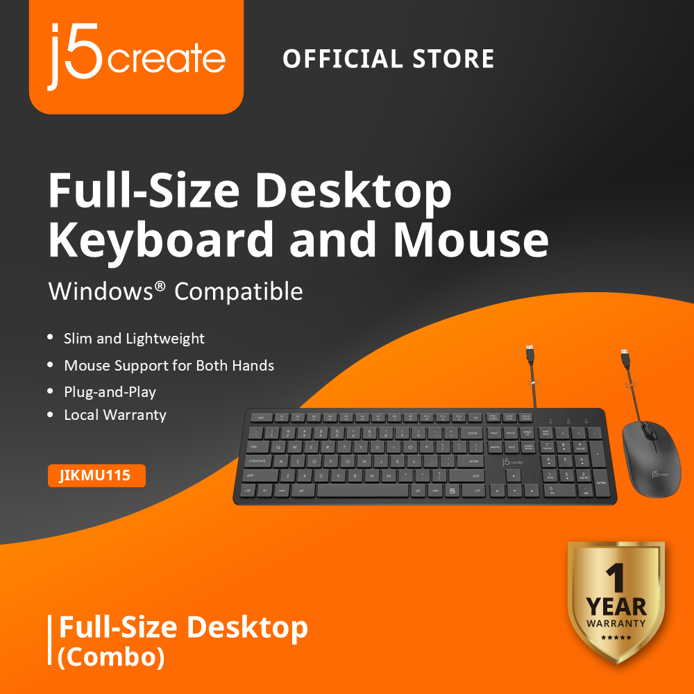 J5CREATE JIKMU115 คีย์บอร์ดและเมาส์ตั้งโต๊ะขนาดเต็ม (คอมโบ)