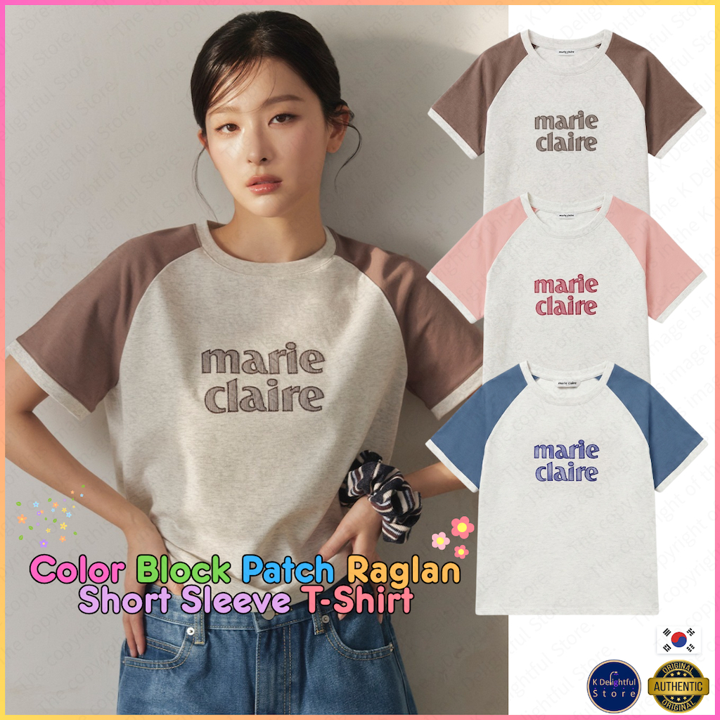 [Marie Claire] เสื้อยืดแขนสั้น Color Block Patch Raglan