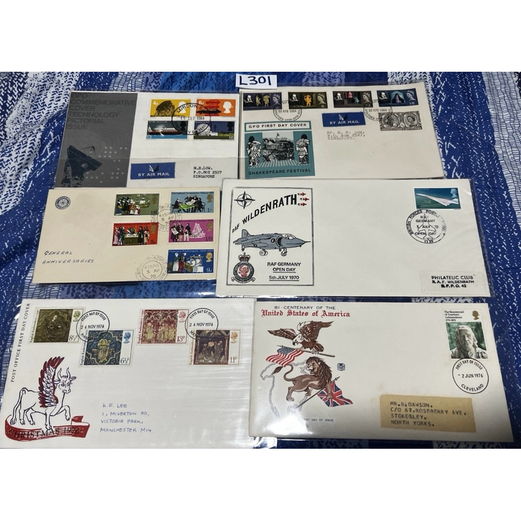 Lot L301 UK /GB Six FDC 6x วันแรกครอบคลุม Lot As Seen