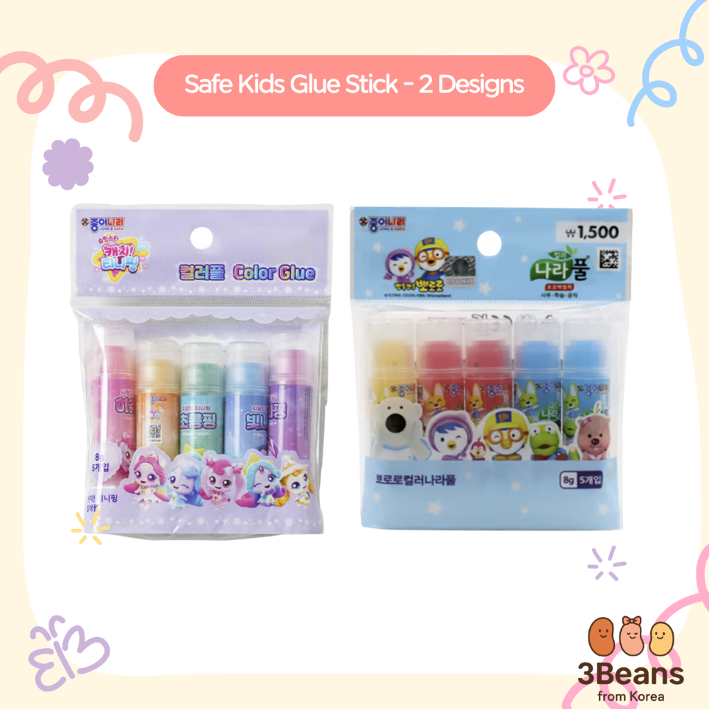 [Daiso Korea] Safe Kids Glue Stick สําหรับเด็ก - จับ! Teenieping 8g (5 ชิ้น) / Pororo Nara Glue Stic
