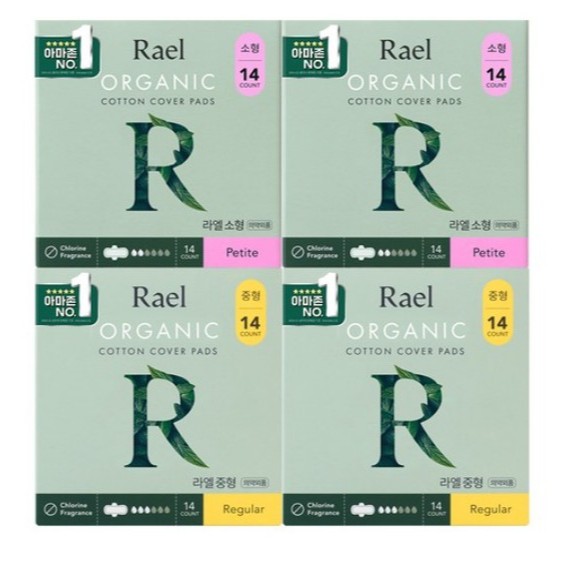 [Amazon 1st ผ้าอนามัยเกาหลี] ชุดผ้าอนามัยผ้าฝ้ายออร์แกนิก Rael / ชนิดปีก / ขนาดกลาง 14 ชิ้น x2 + เล็