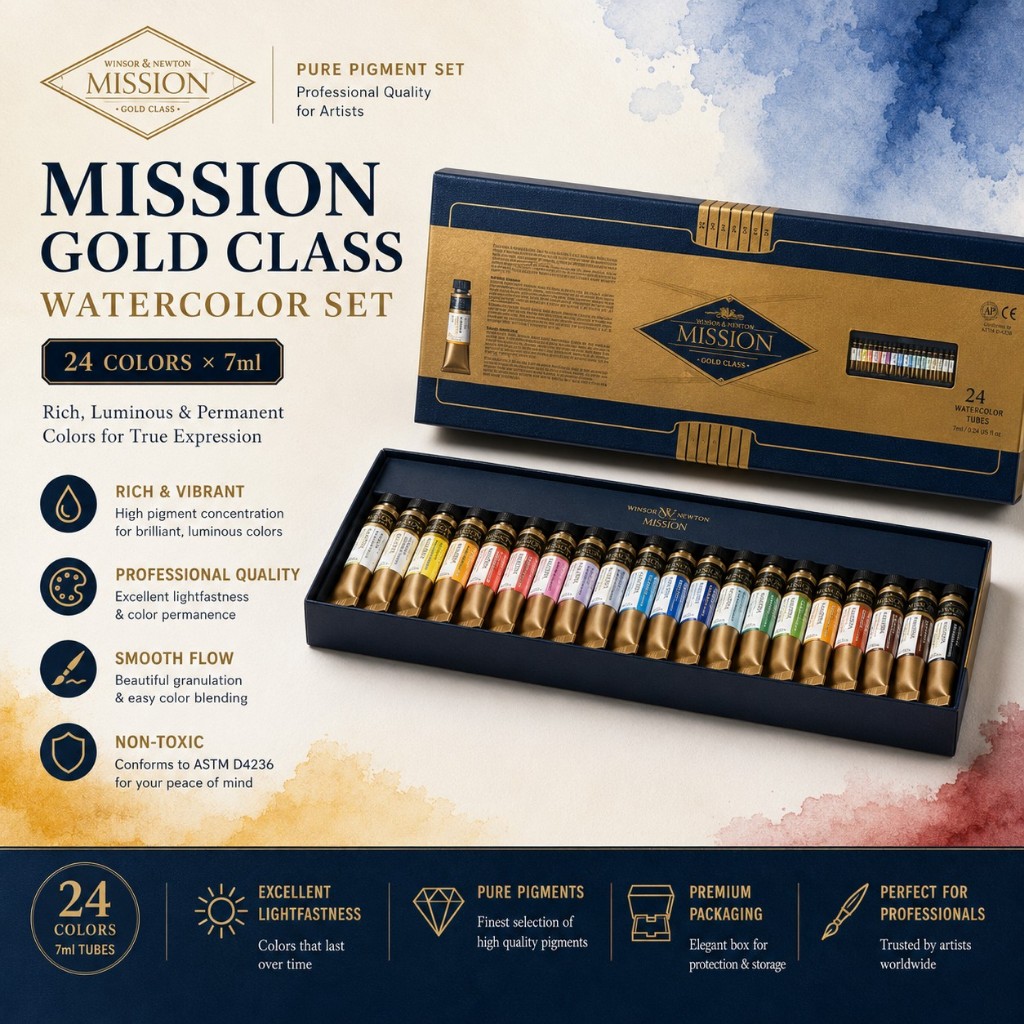 [Mijello] Mission Gold Class MWC-7024 สีน้ํา 7ml 24 สี / Made in korea