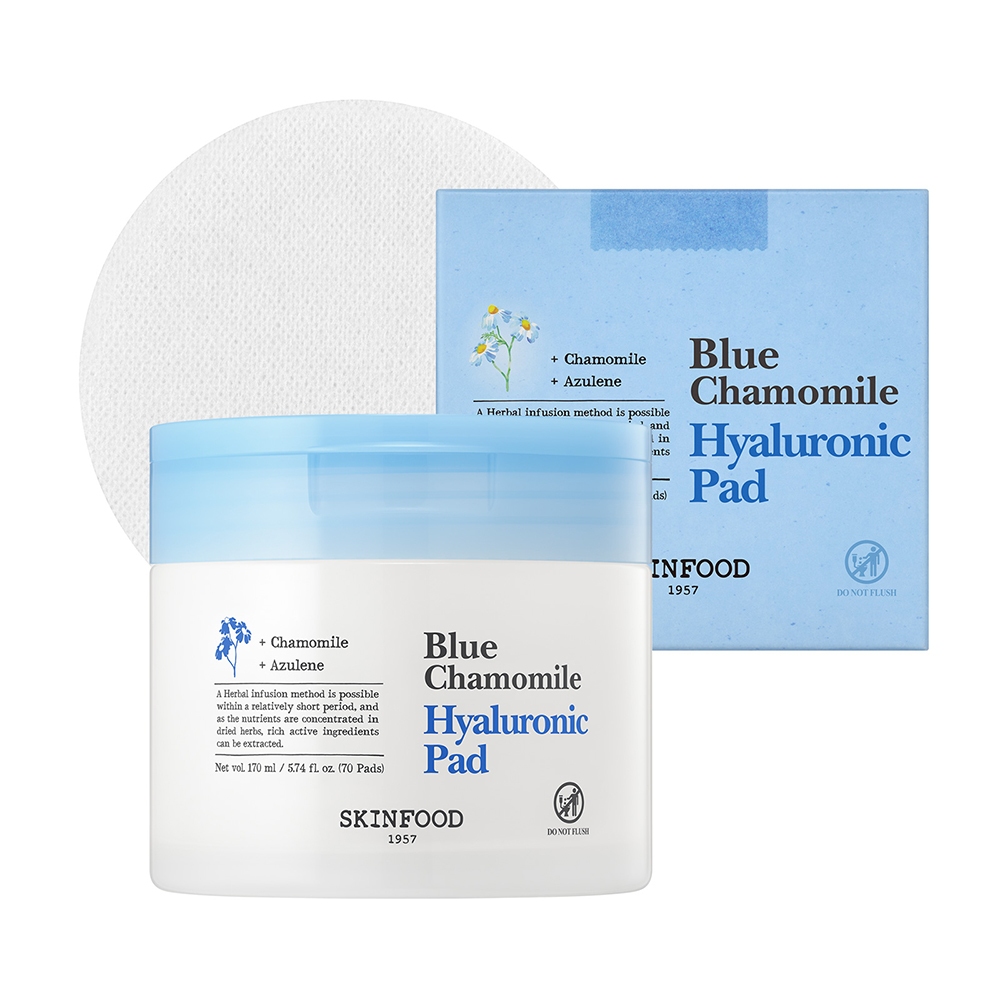 [SKINFOOD] บลูคาโมมายล์ไฮยาลูรอนิค แพด 70ea / Blue Chamomile Toner Pad — صورة 2