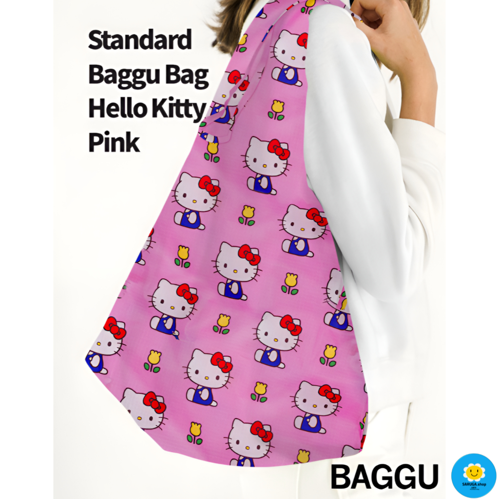 [Baggu Bag] Standard Reusable Tote Bag - Hello Kitty Edition, กระเป๋าช้อปปิ้ง Eco แบบพับได้สําหรับใช