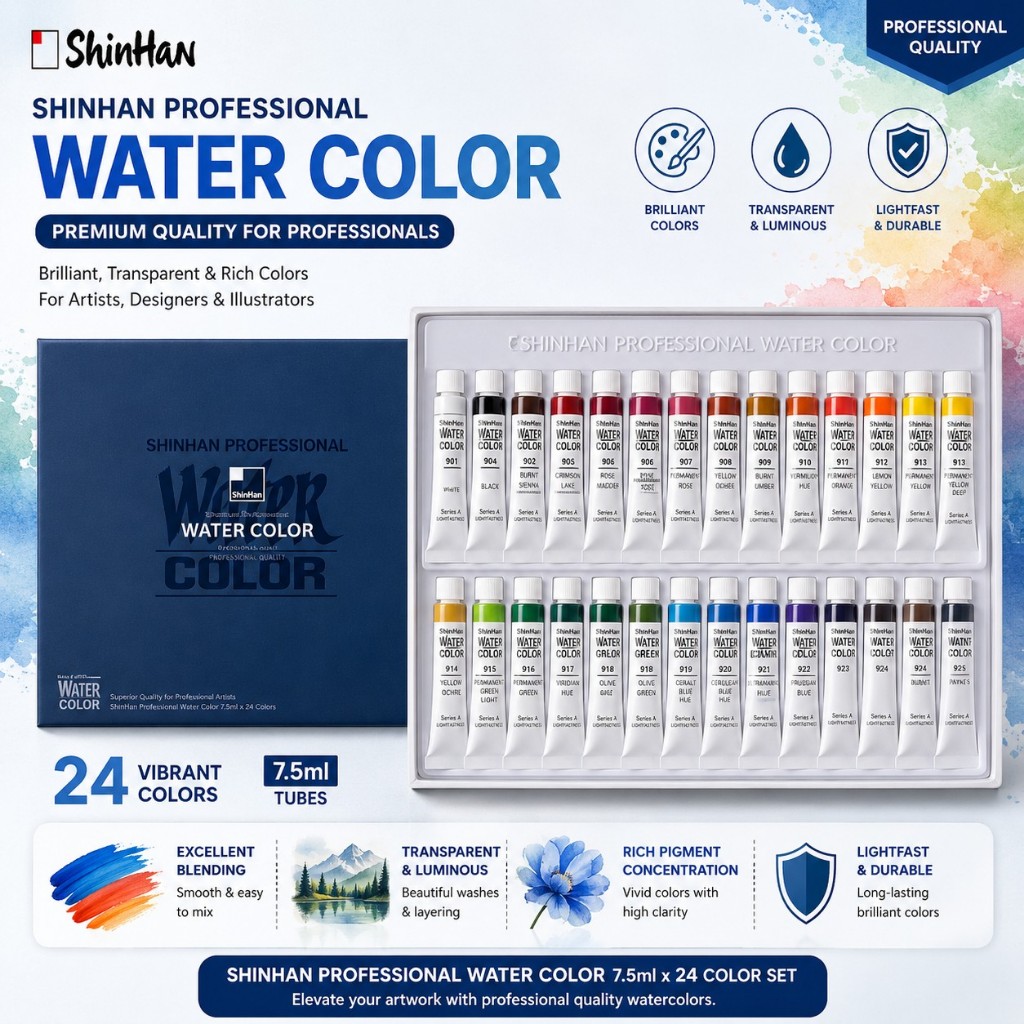 [SHINHAN] สีน้ําระดับมืออาชีพ 7.5 มล. x 30 สี / ผลิตในเกาหลี