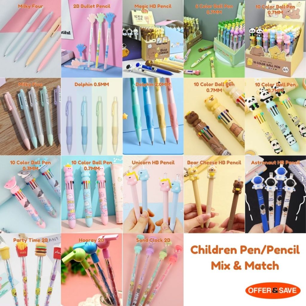 Kids Bullet Pencil Multi Cartoon & Sharpening-Free 2B Kids Bullet Pencil HB Pencil Ball Pen 0.7MM / 