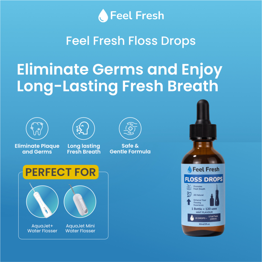Water Flosser Solution Drops - Feel Fresh Floss Drops 60ml Mint Fresh Breath Dental Rinse Concentrat