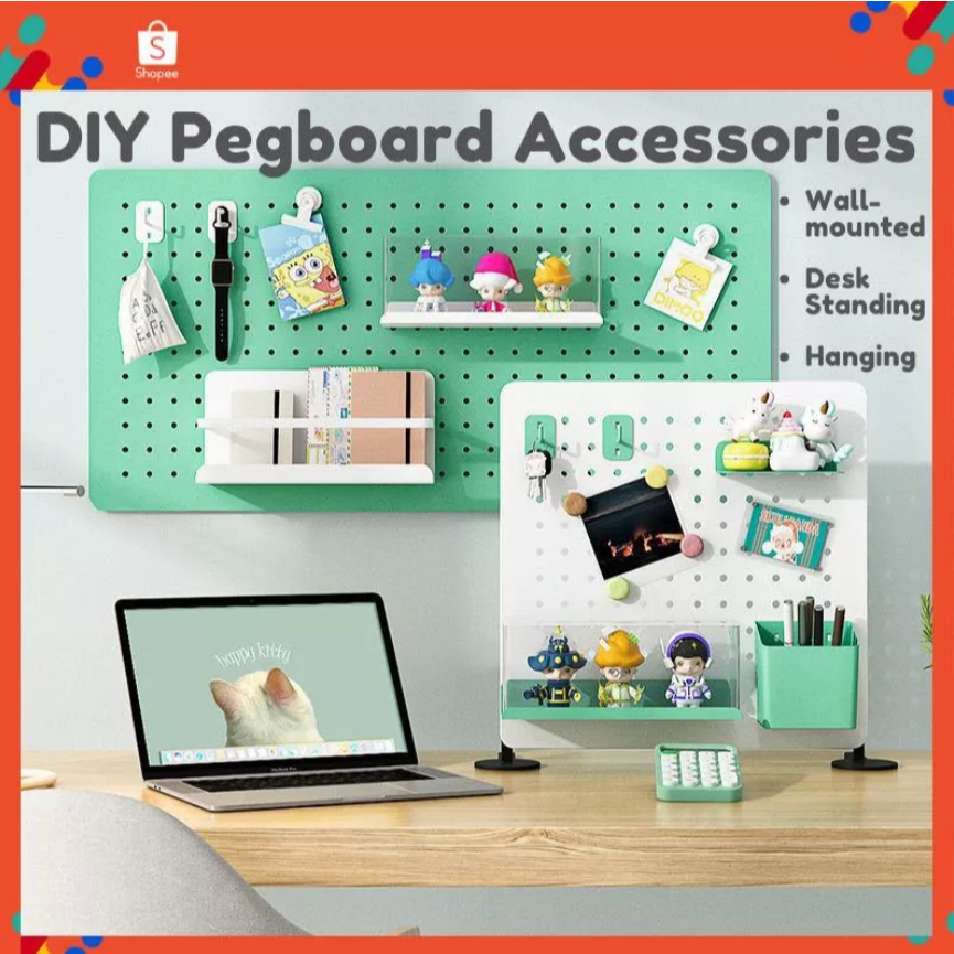 SG PegBoard อุปกรณ์เสริมโต๊ะชั้นวางของติดผนังตกแต่งบ้านไม่มีเจาะ Pegboard DIY/板