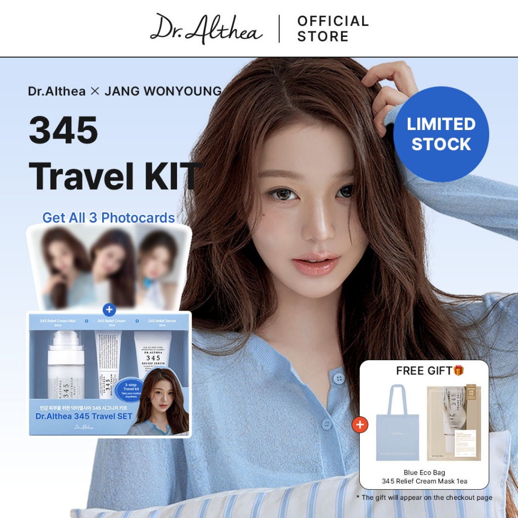 [Shopee Exclusive] Dr.Althea 345 Travel KIT + JANG WONYOUNG Photocard Ver | Soothing & Hydration Care | Carry-On Approved | 345 Relief Cream Mist / Serum / Cream