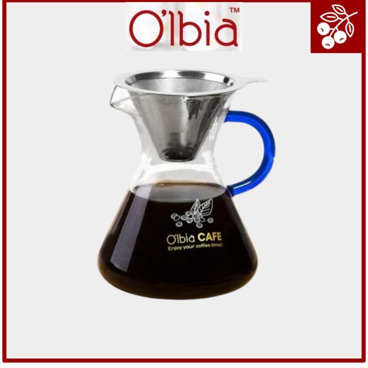 Olbia ดริปกาแฟแก้วทนความร้อน 600ml + ตัวกรองแบบใช้ซ้ําได้สแตนเลส กึ่งถาวร เป็นมิตรกับสิ่งแวดล้อม