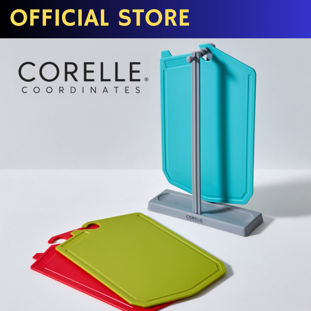 [CORELLE] เซ็ตเขียงดัชนีสีพร้อมที่วาง – เขียงสำหรับครัวที่มีระบบสีแยกประเภท ปลอดภัยและสะดวกสบาย