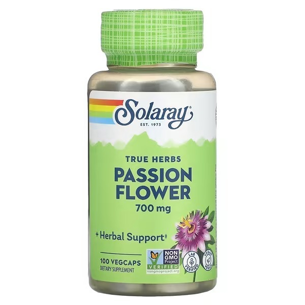 [Solaray] True Herbs Passion Flower 700mg | ฝาครอบผัก 100 ชิ้น | สมุนไพรสนับสนุน | จัดส่งจากกรุงเทพเ