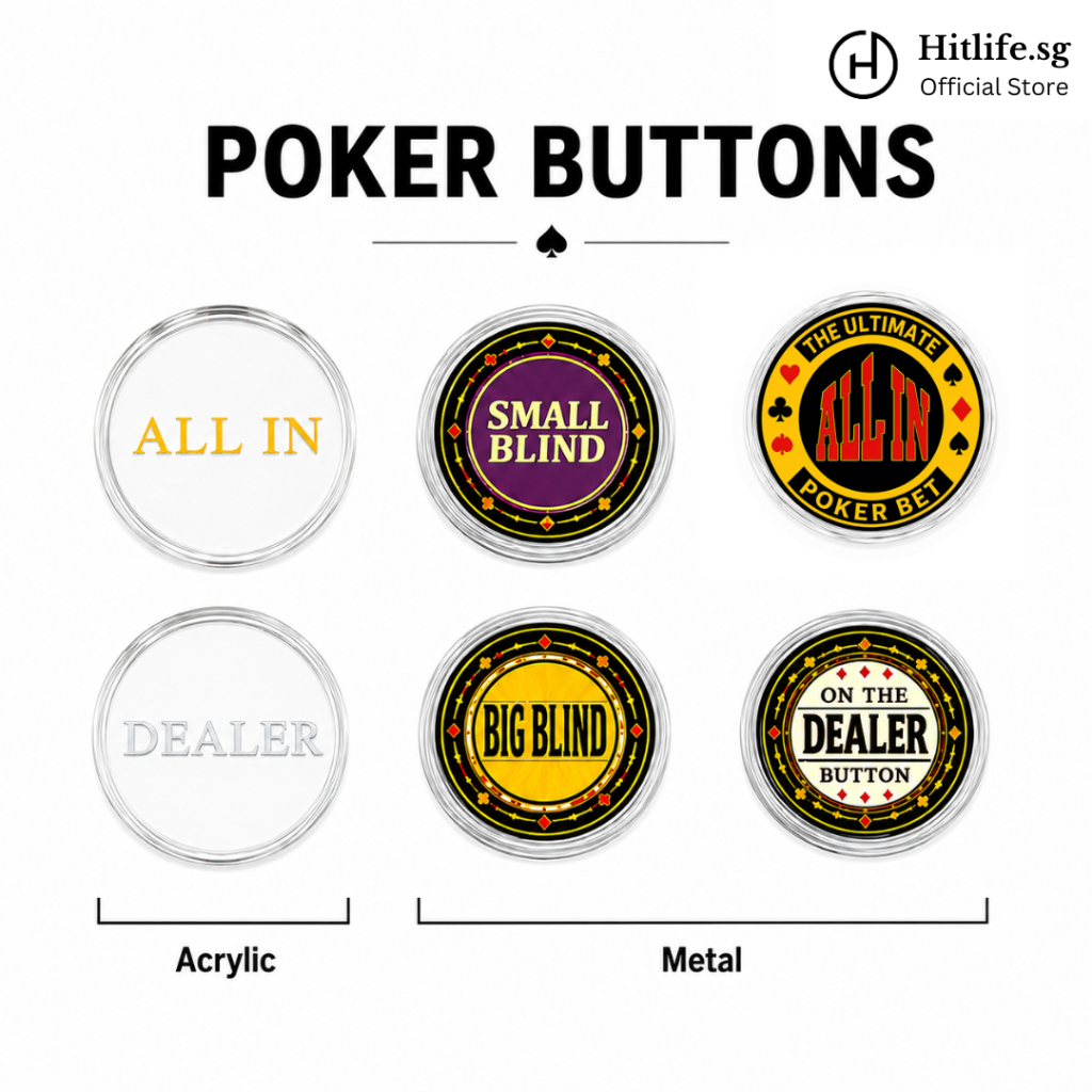 [SG SELLER] Poker Chips Accessories Dealer Button Small Big Blind Set All In (โลหะ/อะคริลิค)