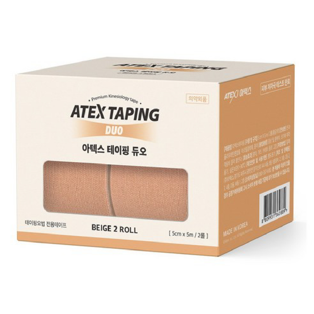 ATEX Sports Taping DUO Kinesiology Tape 2 Rolls 5cm  5m, รองรับยางยืดกันน้ํา, สีเบจ-เบจ / น้ําเงิน-ช