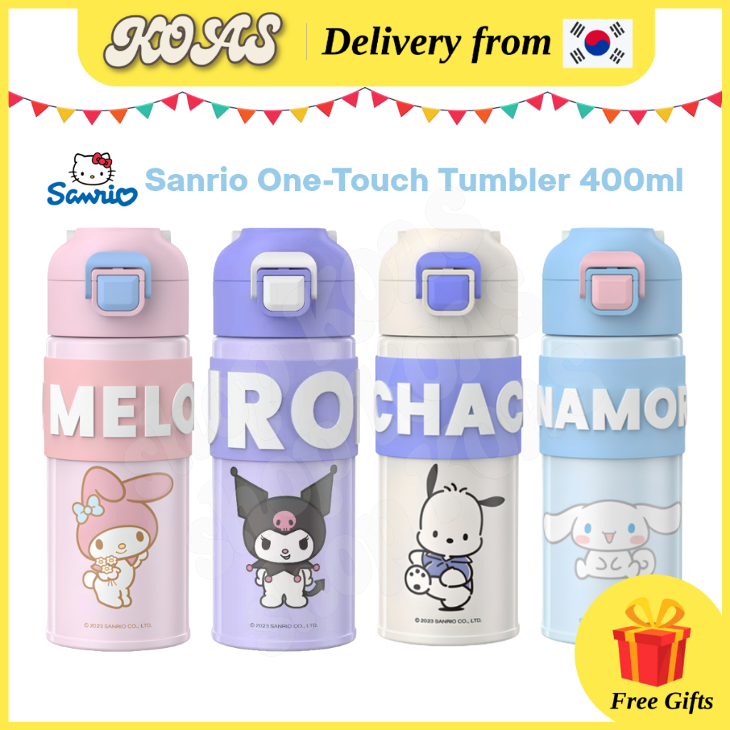 [Sanrio] แก้วน้ํา One-Touch 400ml 4 ประเภท, ขวดสแตนเลส 304 พร้อมชิ้นส่วน Decoden สุ่ม