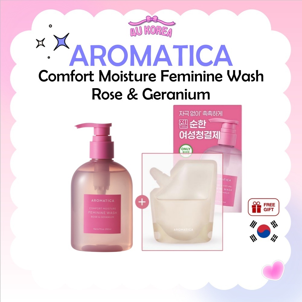 (+Refill 100ml) AROMATICA Comfort Moisture Feminine Wash Rose & Geranium – 200ml / K-BEAUTY
