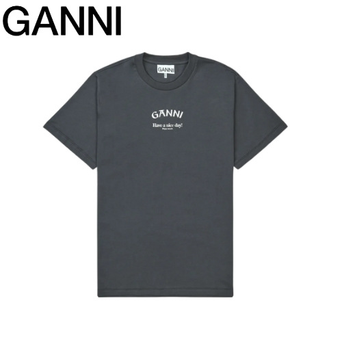[GANNI] เสื้อยืดแขนสั้น Basic Jersey Ganni Relaxed Fit - Volcanic Ash / T3590490 / สินค้าต้นฉบับ 100