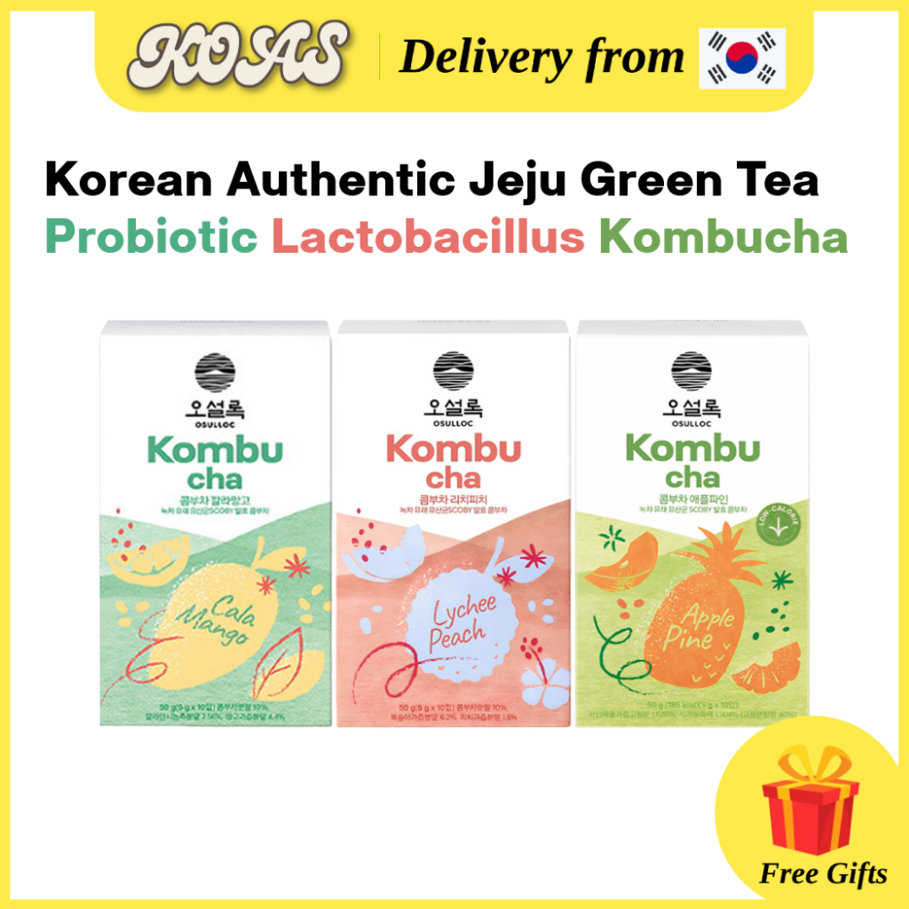 [OSULOC] Jeju Kombucha – Lychee Peach / Mango / Apple Pine | 10 แท่ง | โปรไบโอติก & สดชื่น
