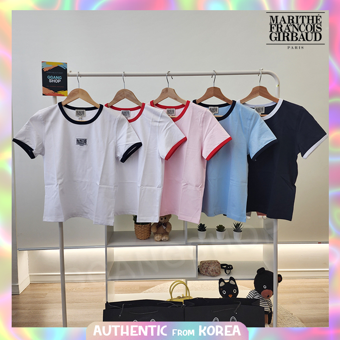 MARITHE FRANCOIS GIRBAUD 2025 สีใหม่สําหรับผู้หญิง W CLASSIC โลโก้ RINGER TEE เสื้อยืดแขนสั้น 6 สี