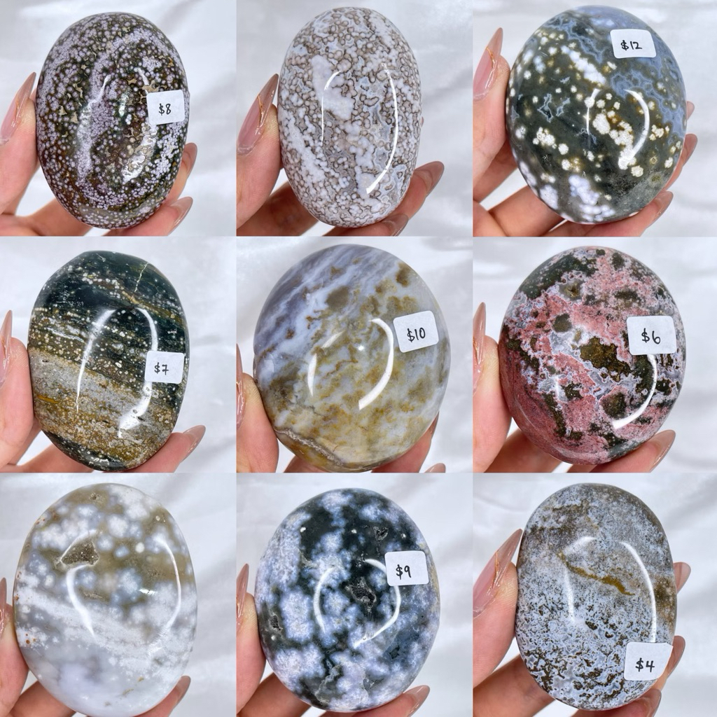 [SG SELLER ] Ocean Jasper Pebble Palm Stone หินคริสตัลธรรมชาติ เขาของเธอนําเสนอ