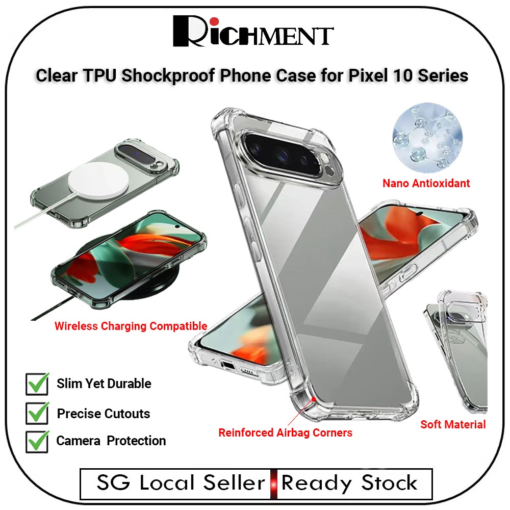 SG SELLER Clear เคสกันกระแทกสําหรับ Google Pixel 10 Pro /Pixel 10 Pro XL TPU Airbag Corners, Militar