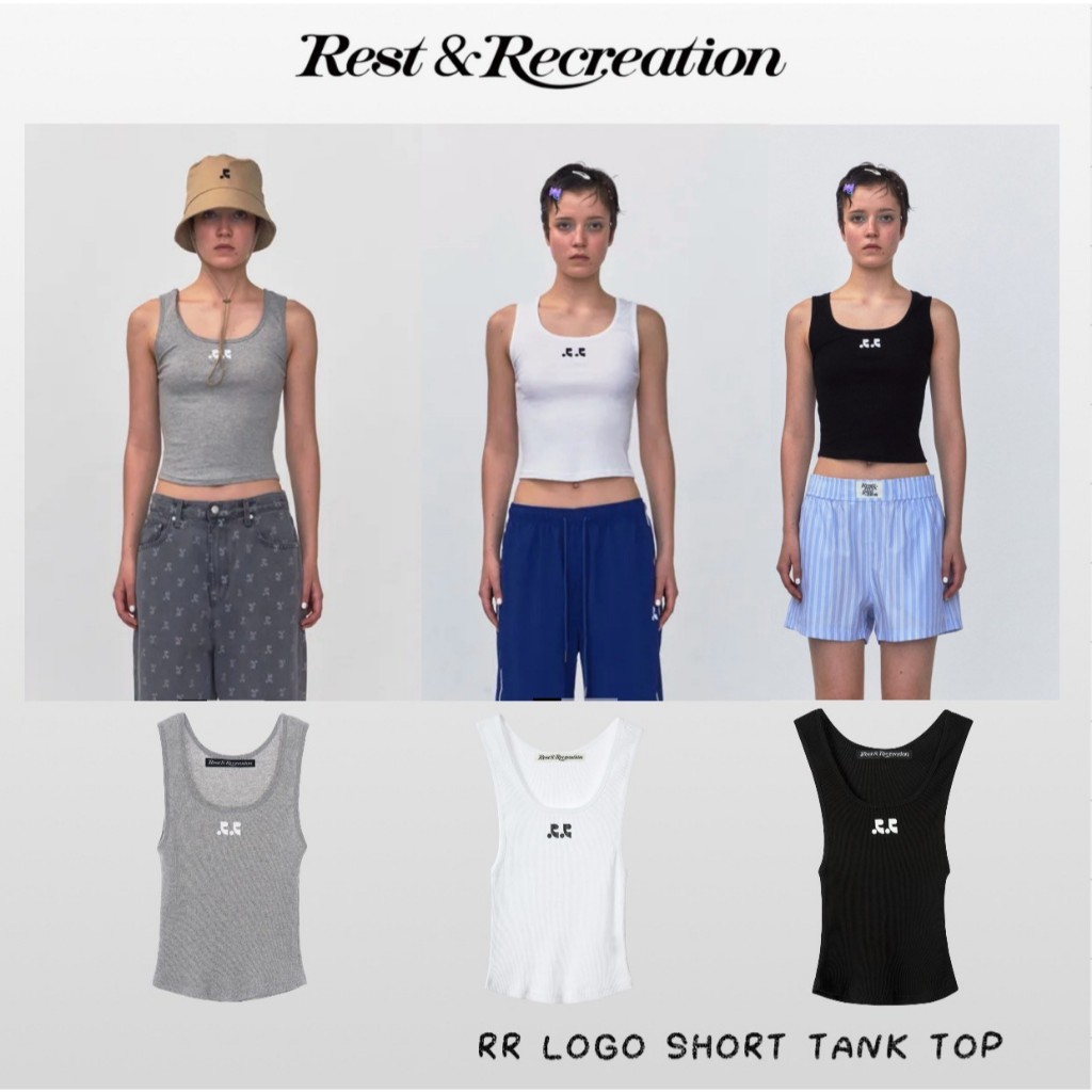 [REST&RECATION] RR LOGO SHORT TANK TOP 3COLORS - WHITE GREY BLACK (54-RR-TT01)