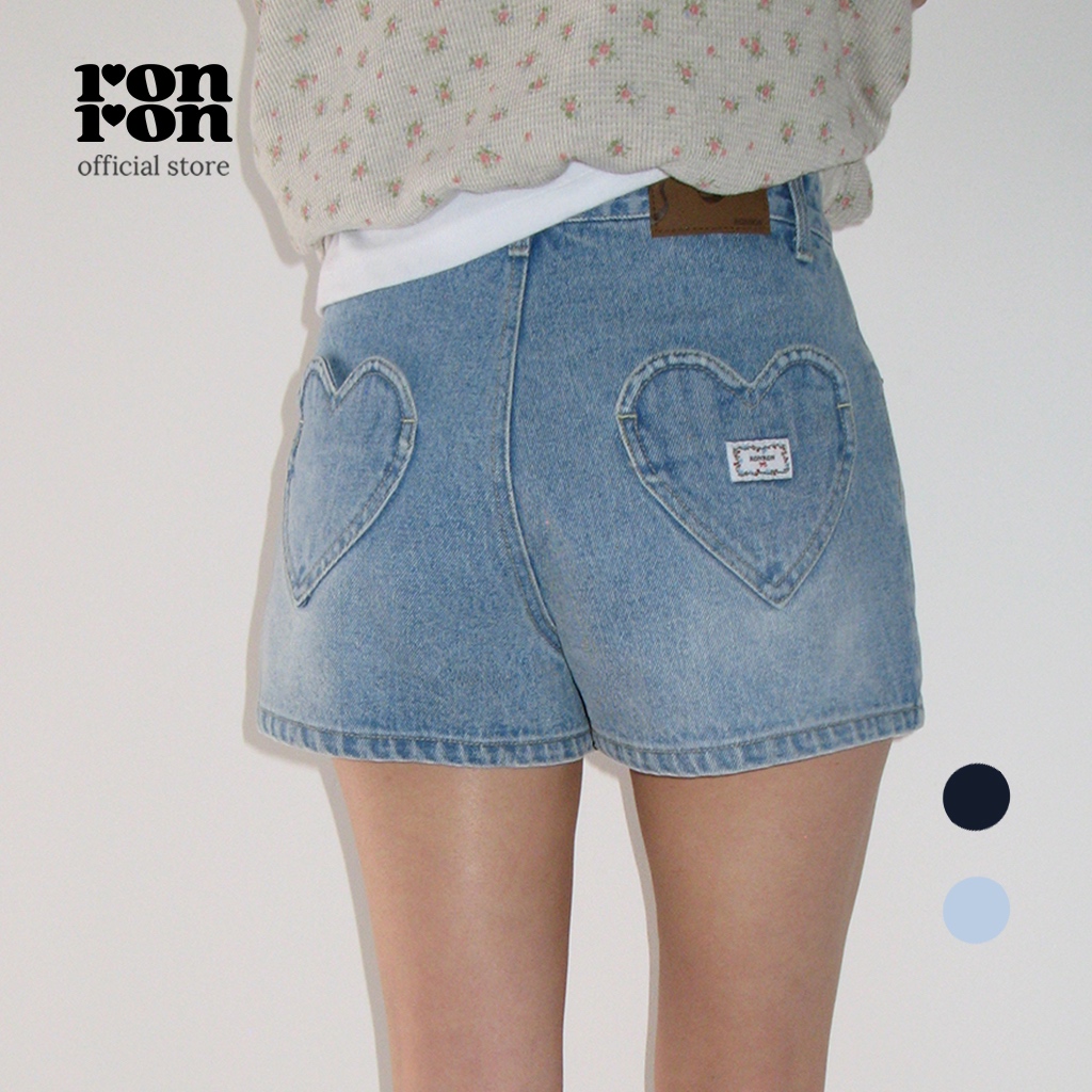 [RONRON] Heart Pocket Mini Short Denim Pants / 2colors