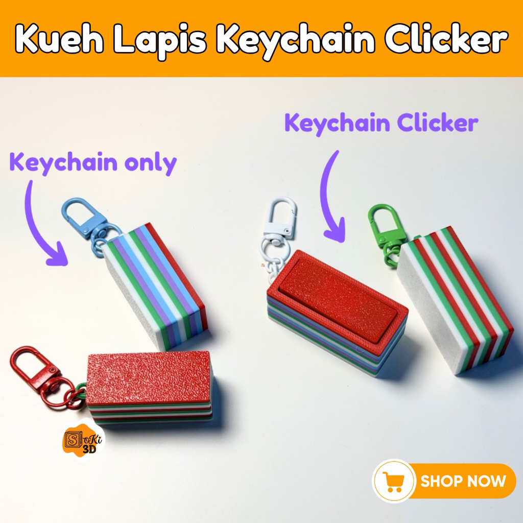 [SG Made] Kueh Lapis พวงกุญแจ Clicker & พวงกุญแจ Charm Singapore-Inspired 3D พิมพ์ Fidget ของเล่น