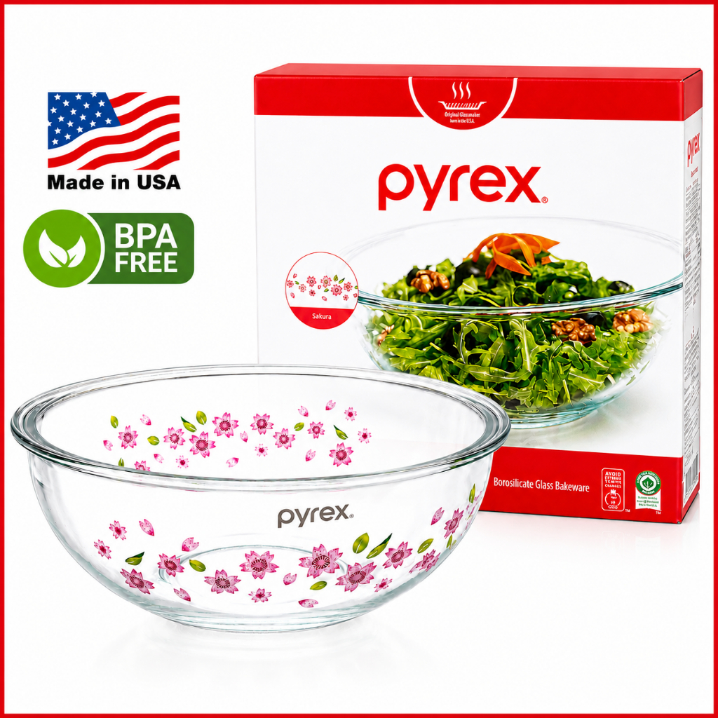 ชามผสมแก้ว Pyrex Floral เหมาะสําหรับรองสลัดและขนมหวาน