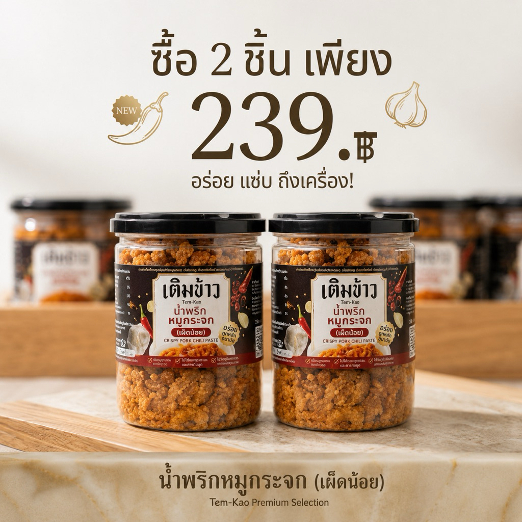 แพ็คคู่ น้ำพริก น้ำพริกหมูกระจก เติมข้าว กับข้าว 120 กรัม อร่อย กลมกล่อม ไม่ใส่ผงชูรส ไม่ใส่สารกันบูด เมนูแนะนำ